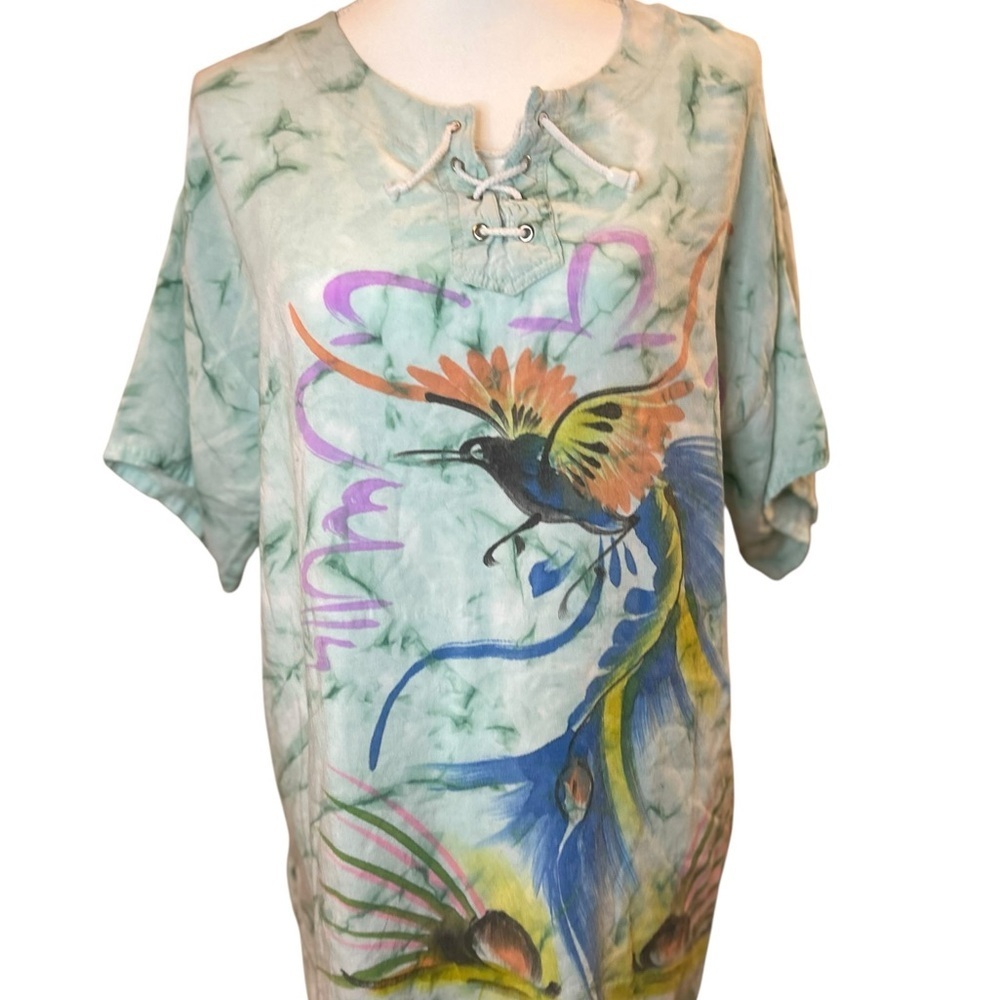 Colorful Bird Print Beach Cover Up Kaftan OS Boho Tropical Tunic Swim